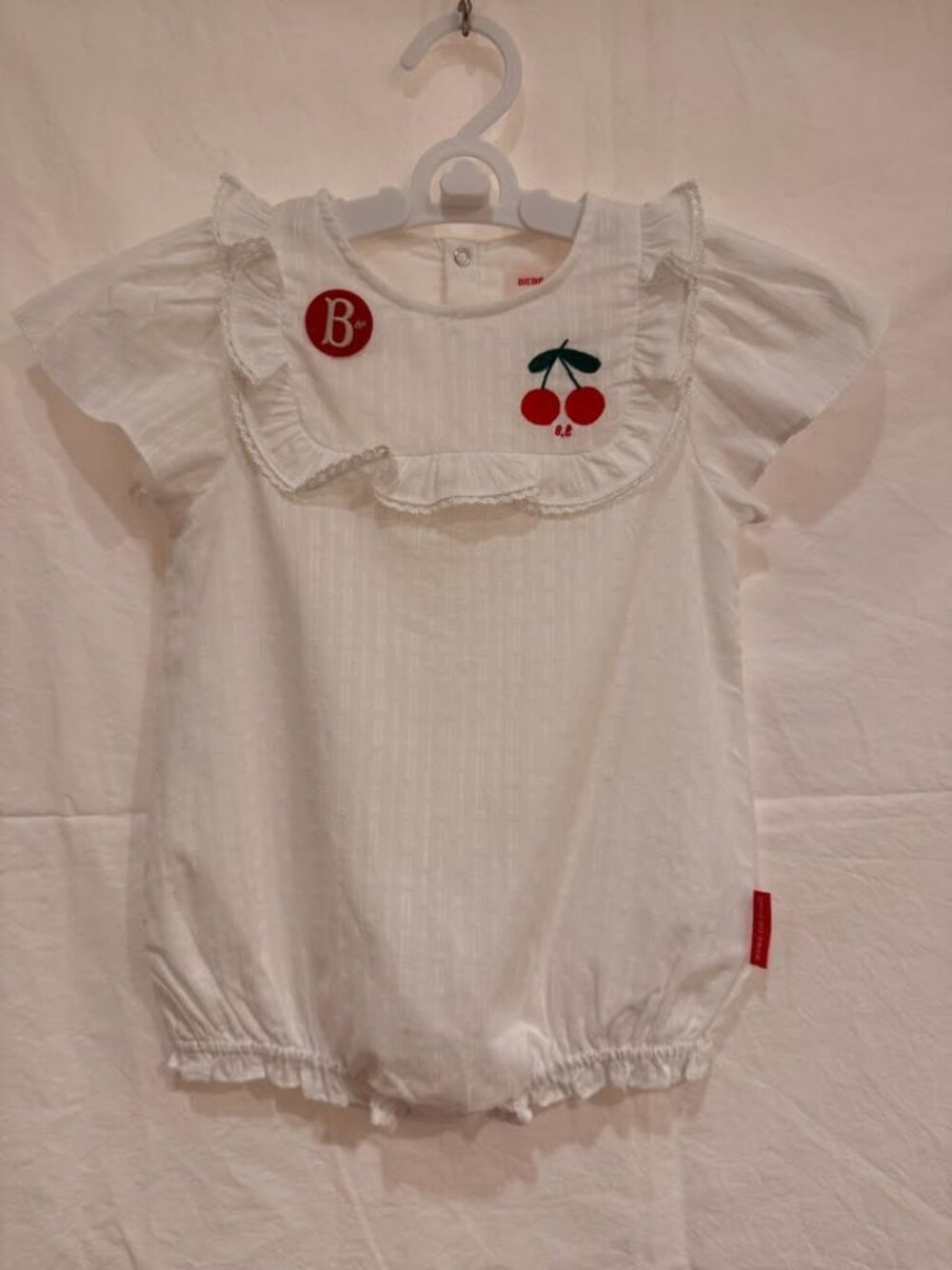 Cherry baby girl bodysuit & bonnet, summer, 18M (Korean size 90), White (BEBE DE